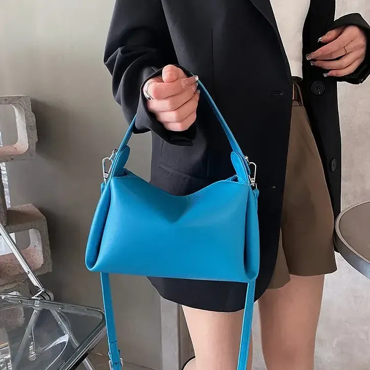 Luxury Soft Grain Square Curved Handle Crossbody Bag