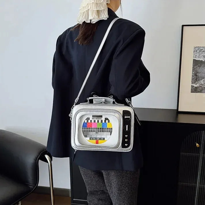 Novelty Retro TV Shape See-Window Shoulder Backpack Bag