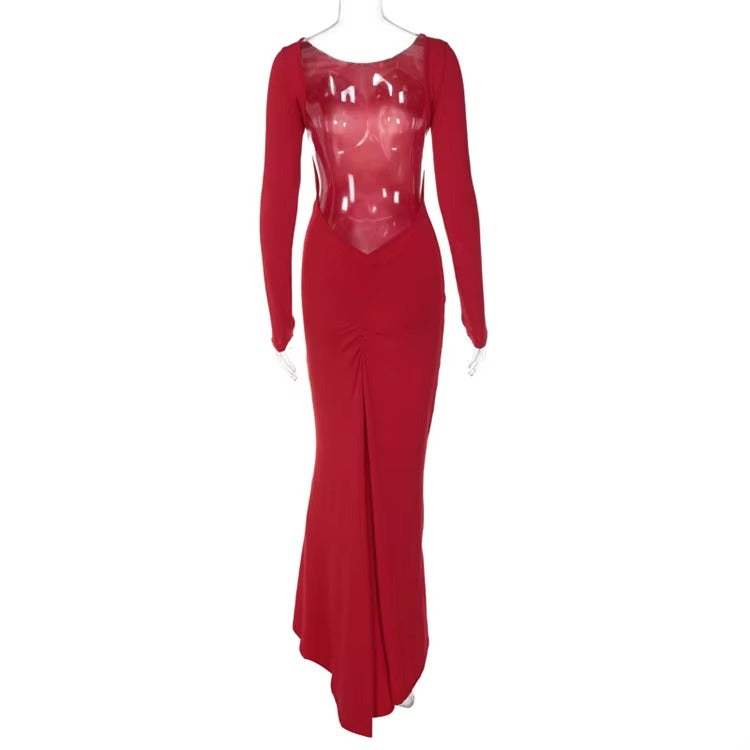 Slim-Fit Pleated Backless  Maxi Dress