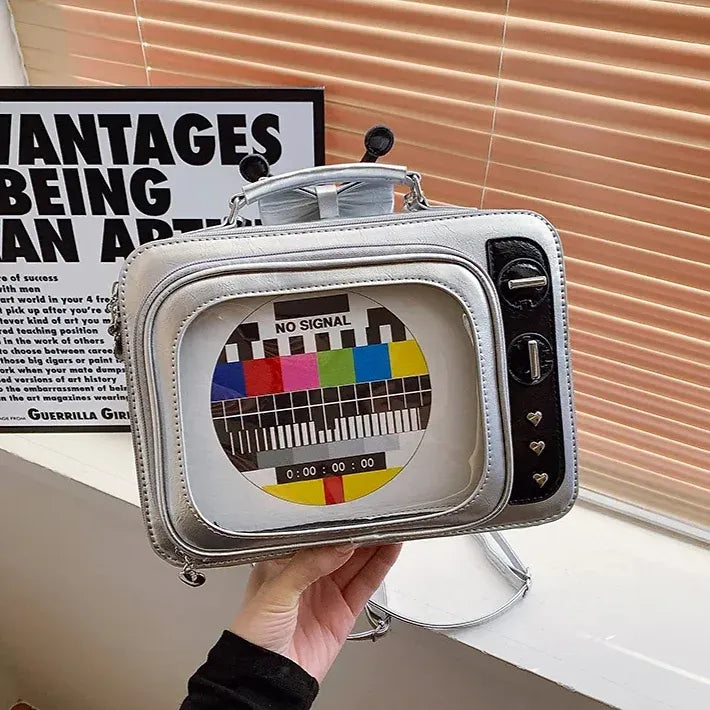 Novelty Retro TV Shape See-Window Shoulder Backpack Bag