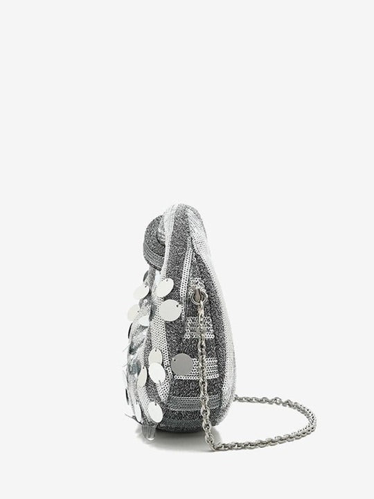 Glam Sequin Dumpling Shape Ring Handle Crossbody Bag
