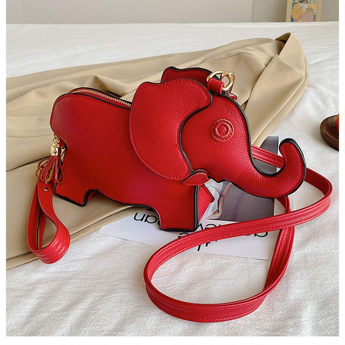 Chic Elephant Shape Solid Color Vegan Leather Shoulder Crossbody Bag