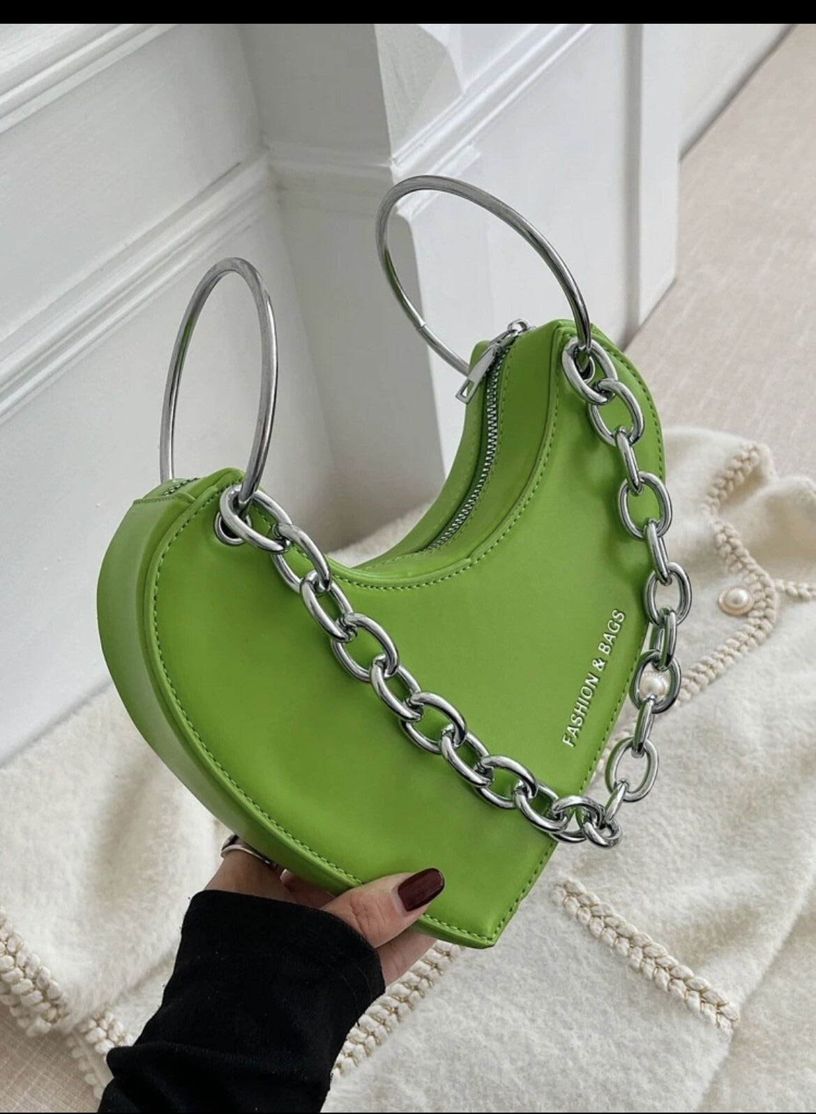 Punk Heart Shape Chain Strap PU Leather Mini Shoulder Crossbody Bag