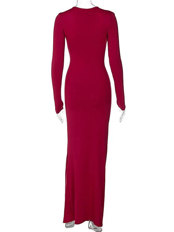 Slim-Fit Pleated Backless  Maxi Dress