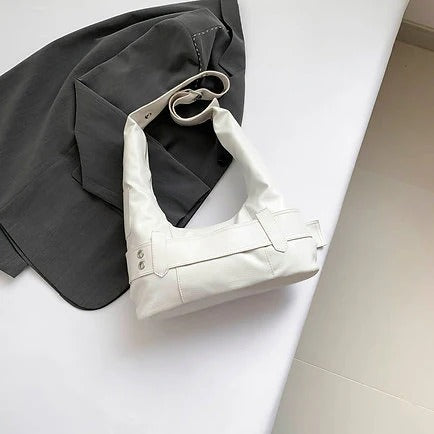 Luxury Crescent Shape Double Pocket Adjustable Strap PU Leather Crossbody Bag