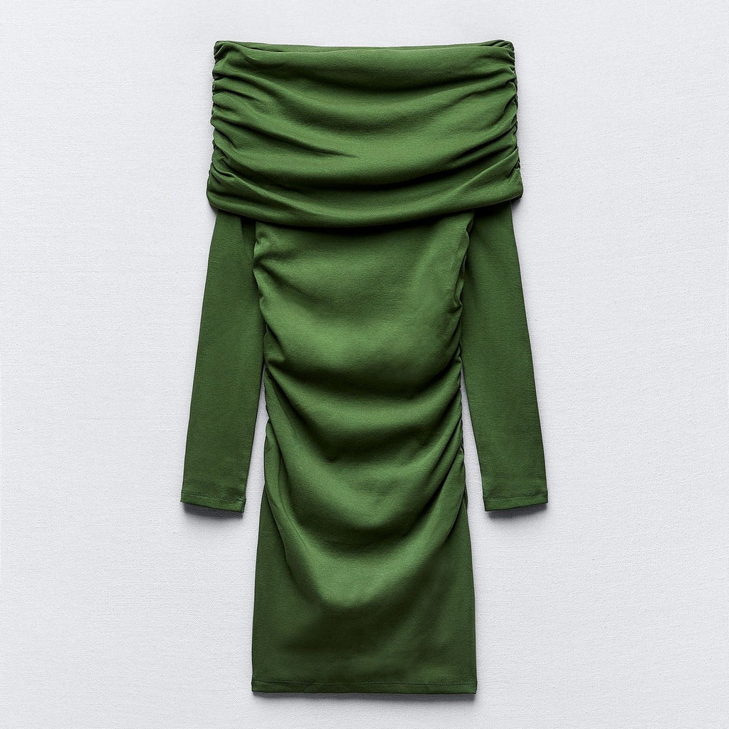 Olive Bardot Ruched Mini Dress