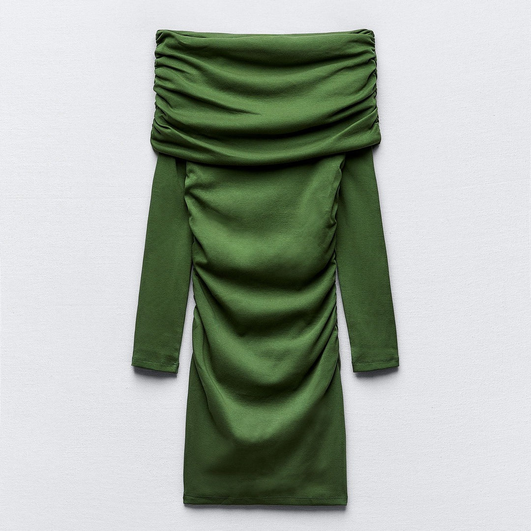 Olive Bardot Ruched Mini Dress