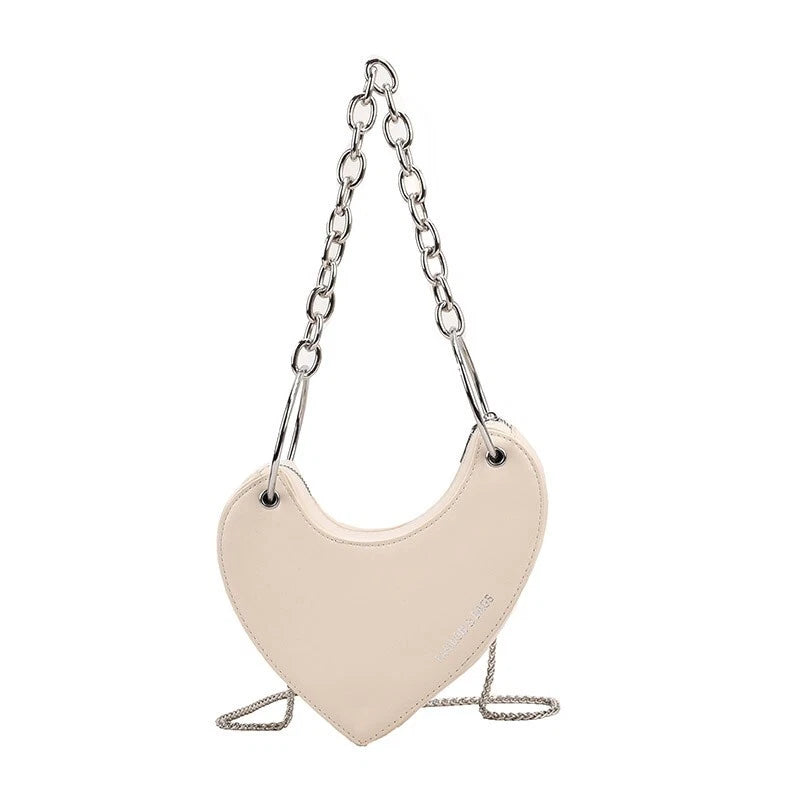 Punk Heart Shape Chain Strap PU Leather Mini Shoulder Crossbody Bag